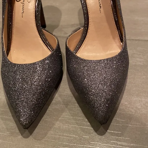 Jessica Simpson Sparkle Silver Gray Pewter Pointed Toe Stilletos Heels S…