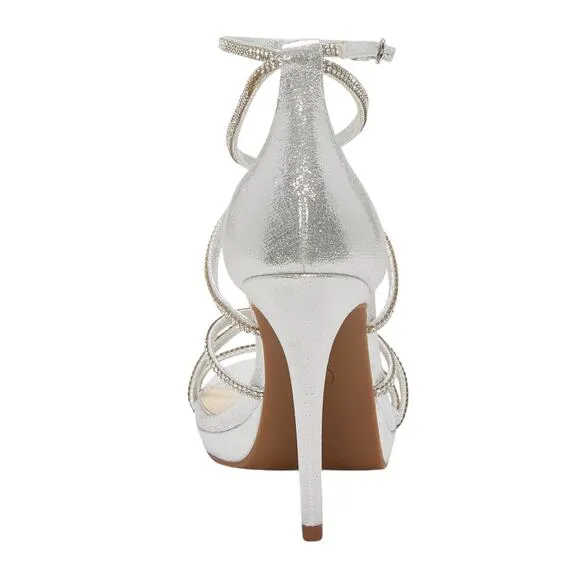 Jessica Simpson Women's Jaeya Strappy Rhinestone Stiletto Sandals Silver Size 9