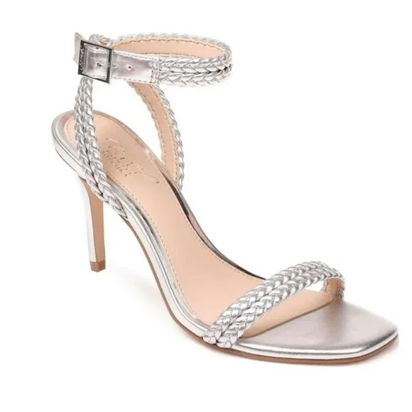 Jewel Badgley Mischka sprinkle Sliver Strappy Heel Sandals Size 8 New in Box