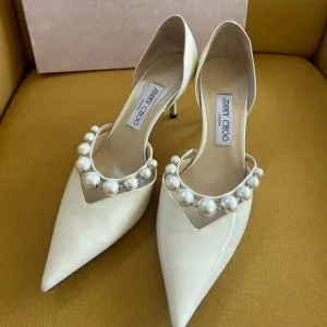 Jimmy Choo Cream Pearl-Embellished Aurelie 65 Women's Shoes