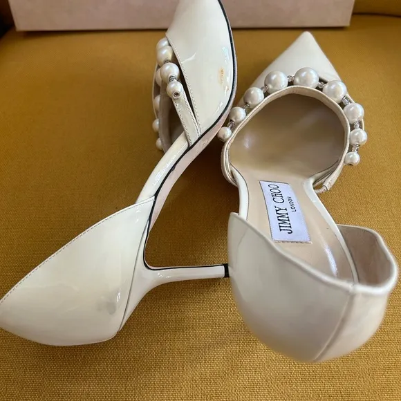 Jimmy Choo Cream Pearl-Embellished Aurelie 65 Women's Shoes