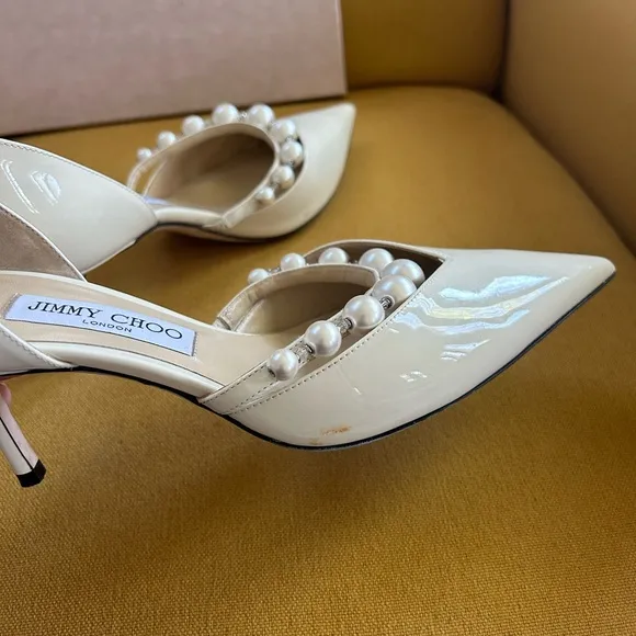 Jimmy Choo Cream Pearl-Embellished Aurelie 65 Women's Shoes