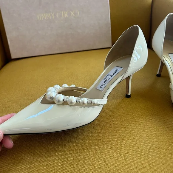 Jimmy Choo Cream Pearl-Embellished Aurelie 65 Women's Shoes