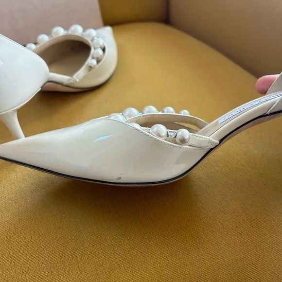 Jimmy Choo Cream Pearl-Embellished Aurelie 65 Women's Shoes