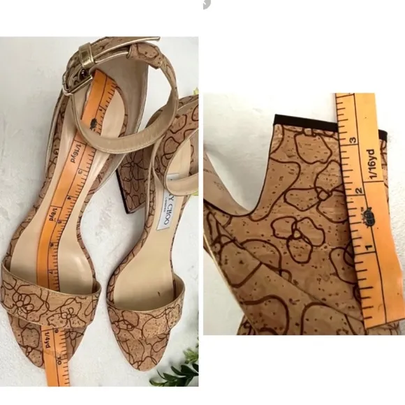 Jimmy Choo Edina Natural/Gold MetallicLasered Cork Sandals Size 39.5 / 9.5