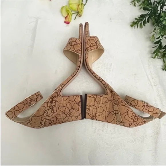 Jimmy Choo Edina Natural/Gold MetallicLasered Cork Sandals Size 39.5 / 9.5