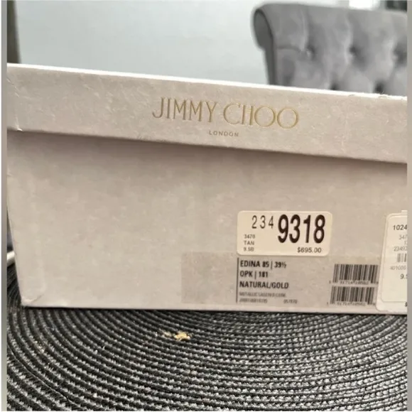Jimmy Choo Edina Natural/Gold MetallicLasered Cork Sandals Size 39.5 / 9.5