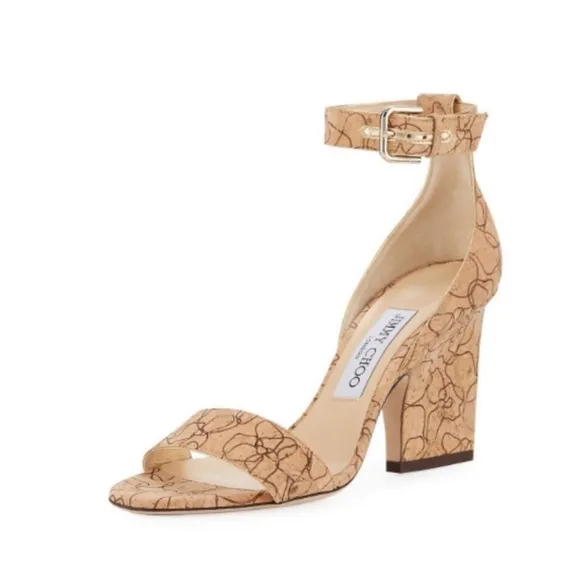Jimmy Choo Edina Natural/Gold MetallicLasered Cork Sandals Size 39.5 / 9.5