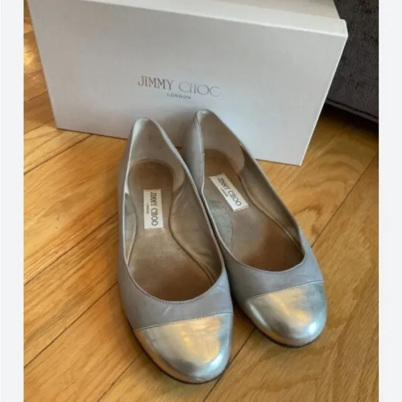 Jimmy Choo flats cap tie metallic shoes flats ballerina ballet size 38.5 8