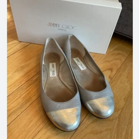 Jimmy Choo flats cap tie metallic shoes flats ballerina ballet size 38.5 8