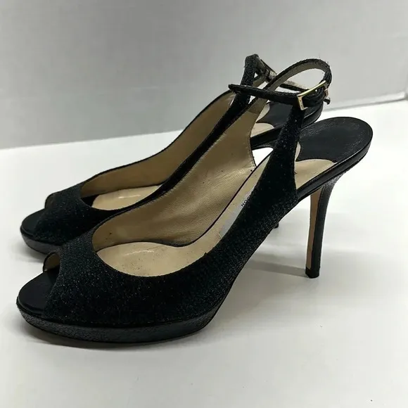 Jimmy Choo High Heel Shoes Sling Back Pumps Open Toe Snake Skin Black Size 37 7