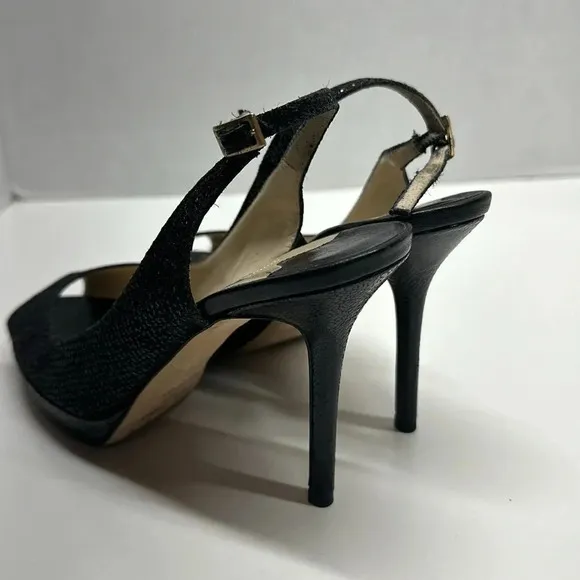 Jimmy Choo High Heel Shoes Sling Back Pumps Open Toe Snake Skin Black Size 37 7