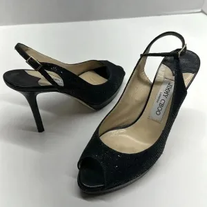 Jimmy Choo High Heel Shoes Sling Back Pumps Open Toe Snake Skin Black Size 37 7
