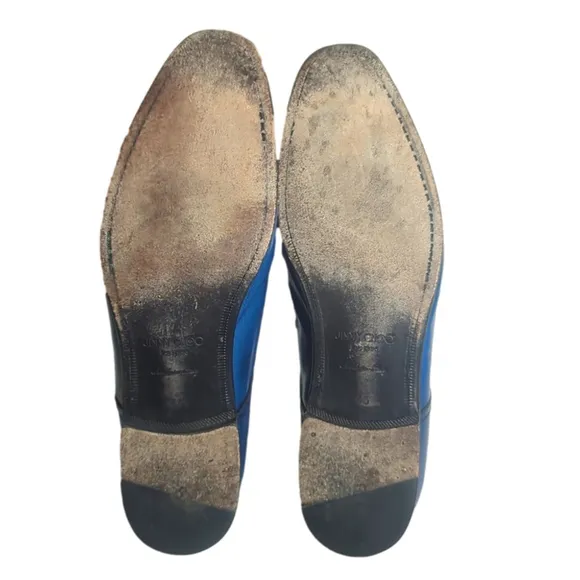 Jimmy Choo Men's Handmade Leather Penn Cap Blue Derby Shoes Size 12 US