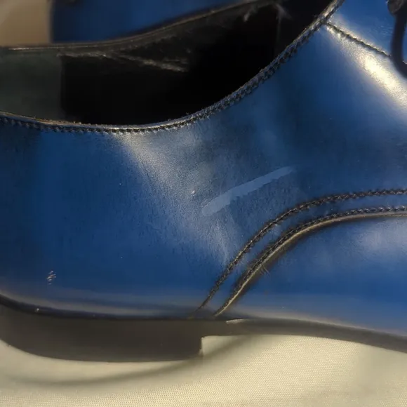 Jimmy Choo Men's Handmade Leather Penn Cap Blue Derby Shoes Size 12 US
