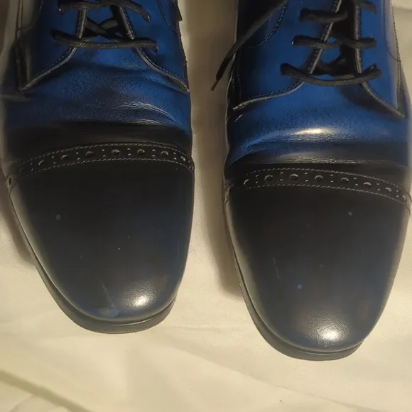 Jimmy Choo Men's Handmade Leather Penn Cap Blue Derby Shoes Size 12 US