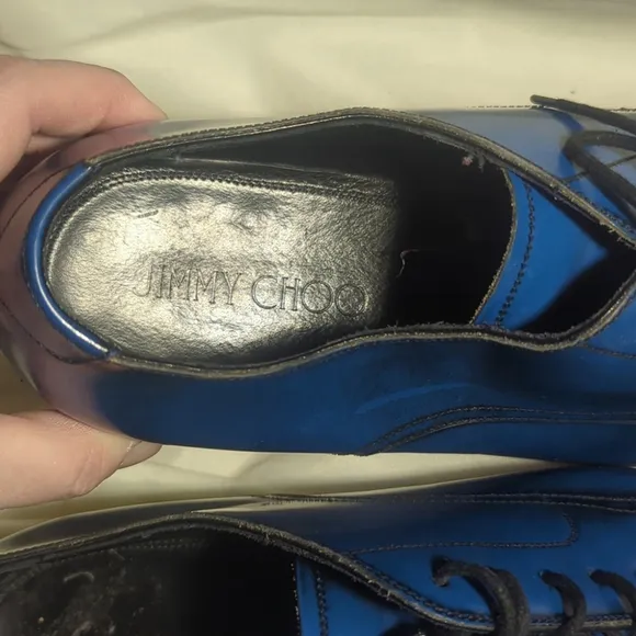 Jimmy Choo Men's Handmade Leather Penn Cap Blue Derby Shoes Size 12 US
