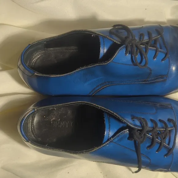 Jimmy Choo Men's Handmade Leather Penn Cap Blue Derby Shoes Size 12 US