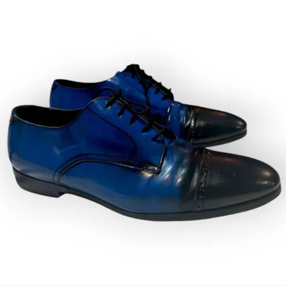 Jimmy Choo Men's Handmade Leather Penn Cap Blue Derby Shoes Size 12 US