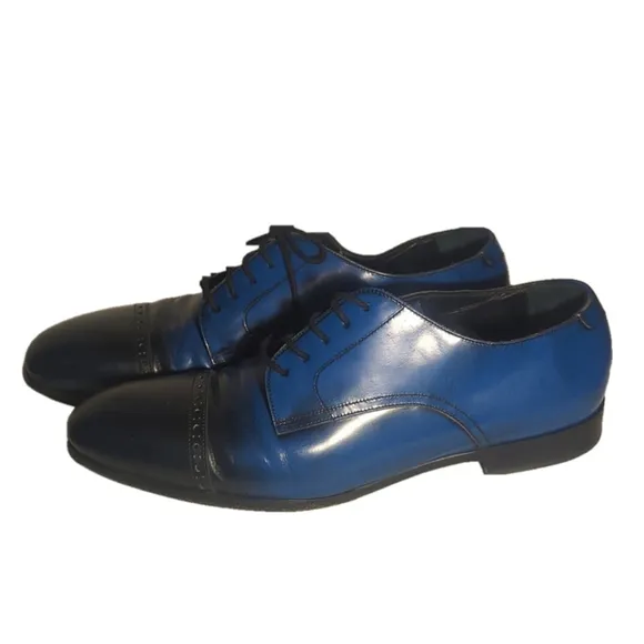 Jimmy Choo Men's Handmade Leather Penn Cap Blue Derby Shoes Size 12 US