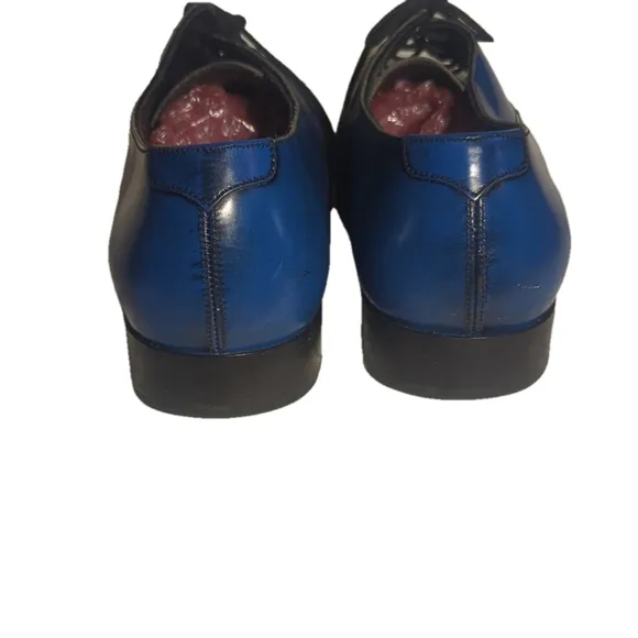 Jimmy Choo Men's Handmade Leather Penn Cap Blue Derby Shoes Size 12 US