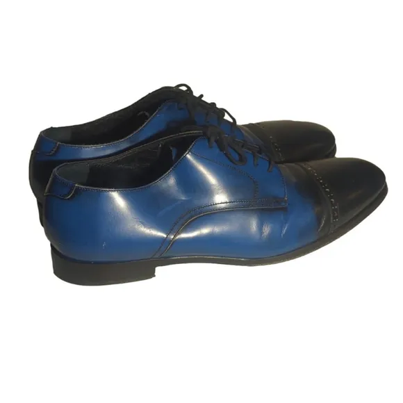 Jimmy Choo Men's Handmade Leather Penn Cap Blue Derby Shoes Size 12 US