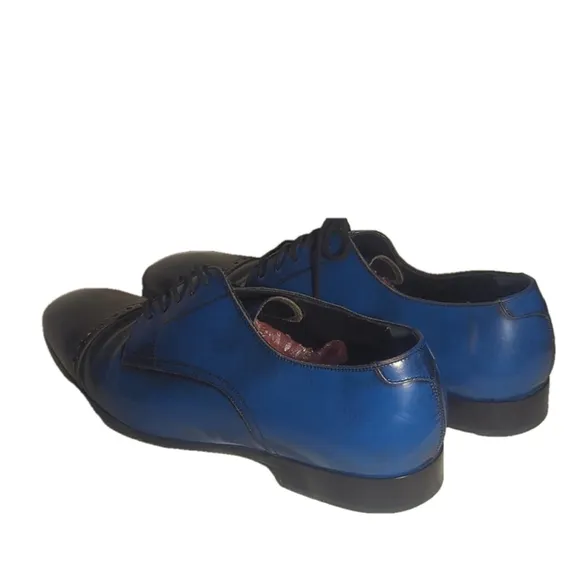 Jimmy Choo Men's Handmade Leather Penn Cap Blue Derby Shoes Size 12 US
