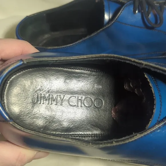 Jimmy Choo Men's Handmade Leather Penn Cap Blue Derby Shoes Size 12 US