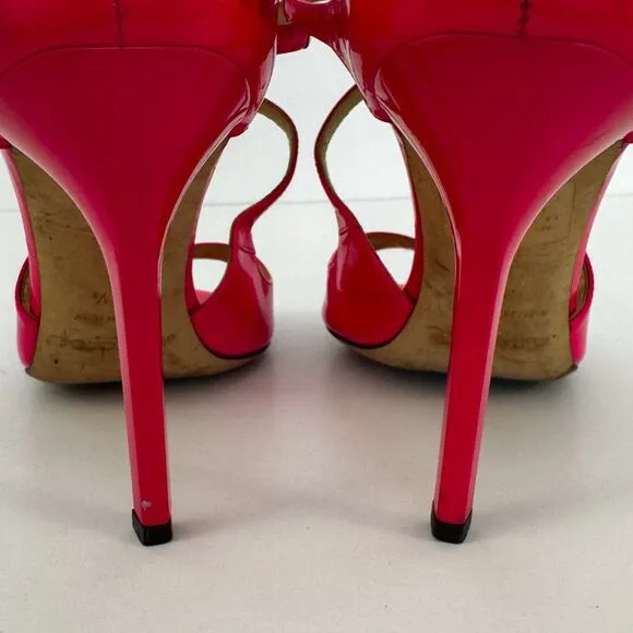 Jimmy Choo Patent Leather Lance Strappy High Heel Sandals Neon Pink 37.5 (US7.5)