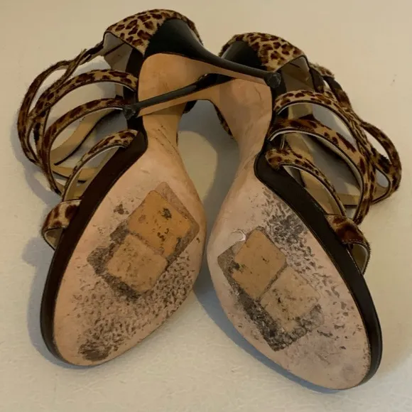 Jimmy Choo Pony Hair Cheetah Print Strappy Heels Size 39.5 / 9.5 US