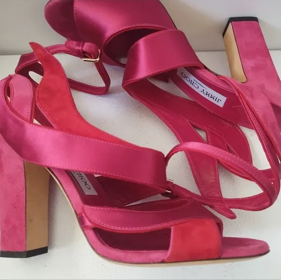 JIMMY CHOO SUEDE AND SATIN SANDALS