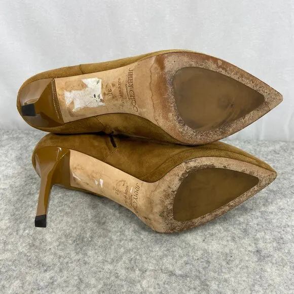 Jimmy Choo Suede Ankle Boots Heeled Brown Side Zipper Womens EU 38 US 8