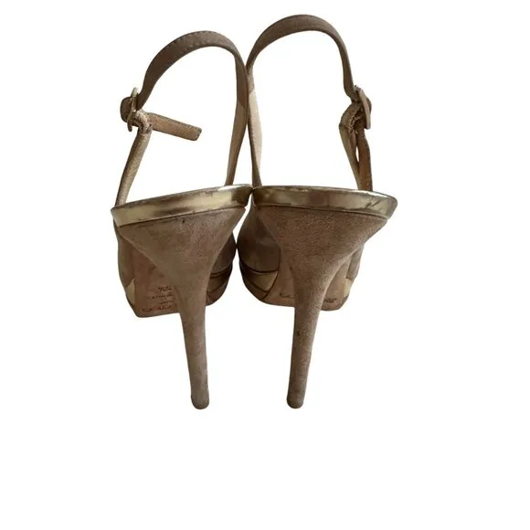 JIMMY CHOO Tan Beige Suede Slingback Heels Size 35.5/5.5