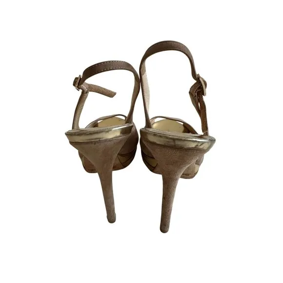 JIMMY CHOO Tan Beige Suede Slingback Heels Size 35.5/5.5