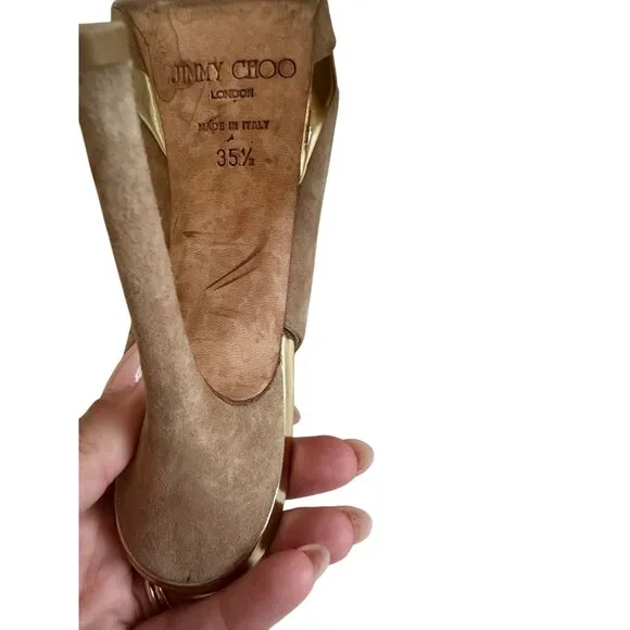 JIMMY CHOO Tan Beige Suede Slingback Heels Size 35.5/5.5