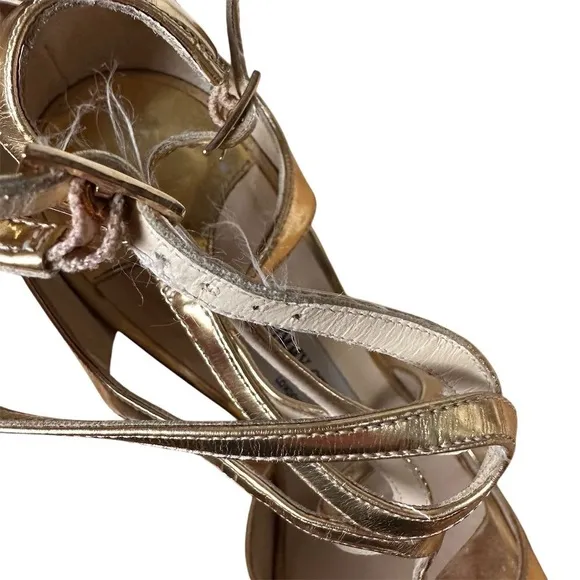 Jimmy Choo Women's Lance 100 Gold Leather  Sandals Size 37 Cocktail Black Tie
