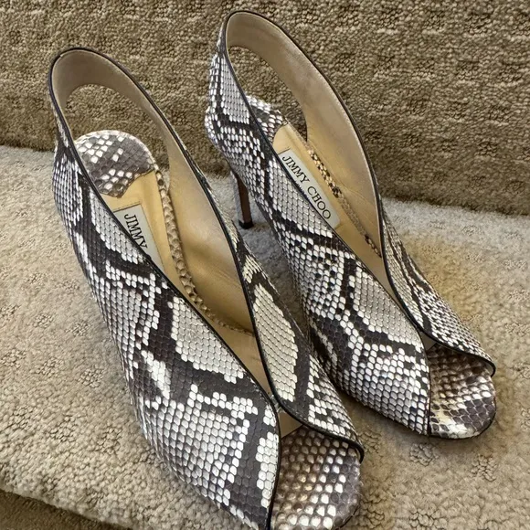 Jimmy Choo Women's Snakeskin Peep-Toe Heels - Black and White