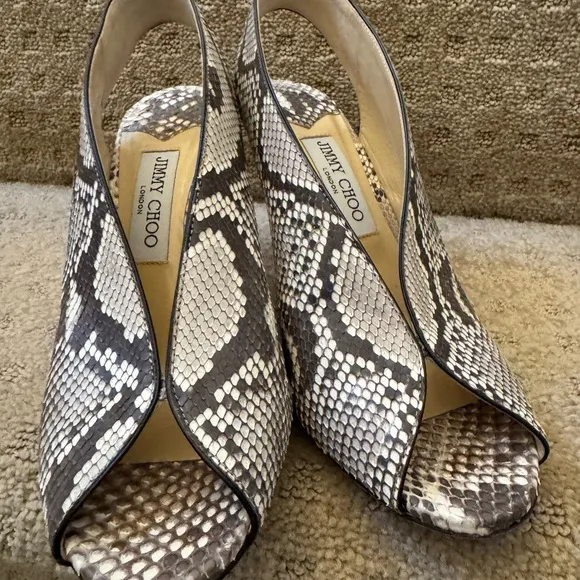 Jimmy Choo Women's Snakeskin Peep-Toe Heels - Black and White