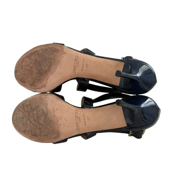 Jimmy Choo Xenia Patent Leather Sandals Heels Blue Size 41