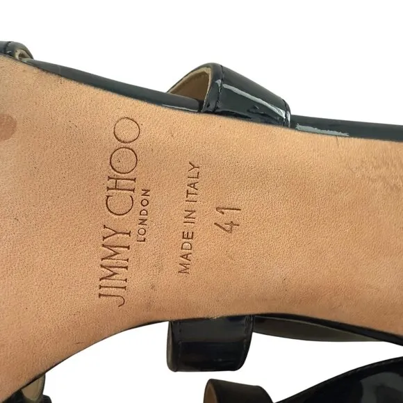 Jimmy Choo Xenia Patent Leather Sandals Heels Blue Size 41