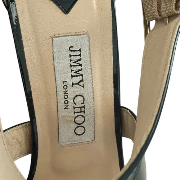 Jimmy Choo Xenia Patent Leather Sandals Heels Blue Size 41
