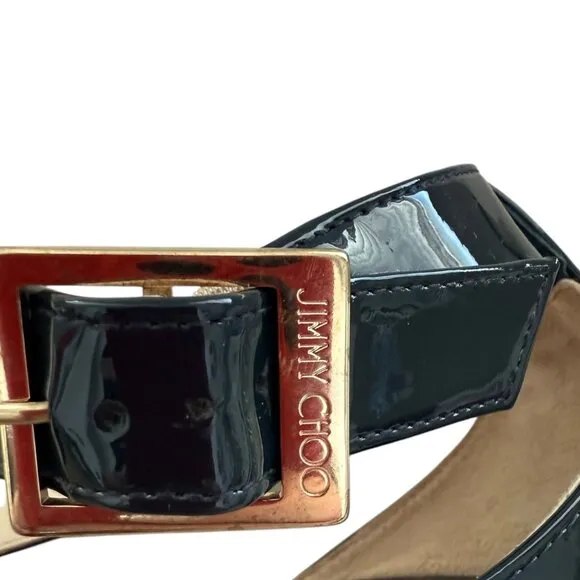 Jimmy Choo Xenia Patent Leather Sandals Heels Blue Size 41