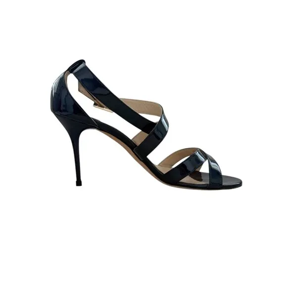 Jimmy Choo Xenia Patent Leather Sandals Heels Blue Size 41