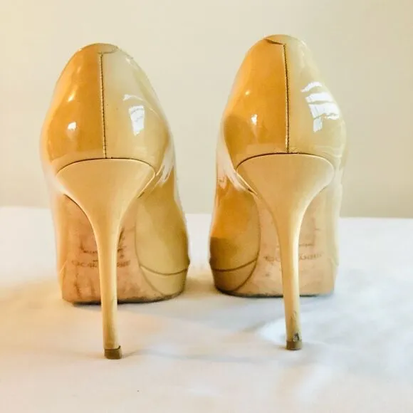 JIMMY CHOO Peep Toe Heel, Beige Size 38 Euro, 7 USA