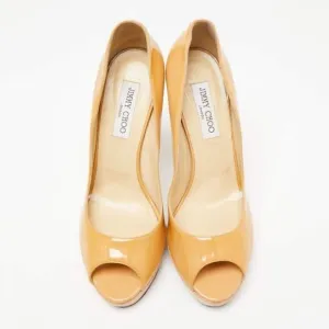 JIMMY CHOO Peep Toe Heel, Beige Size 38 Euro, 7 USA