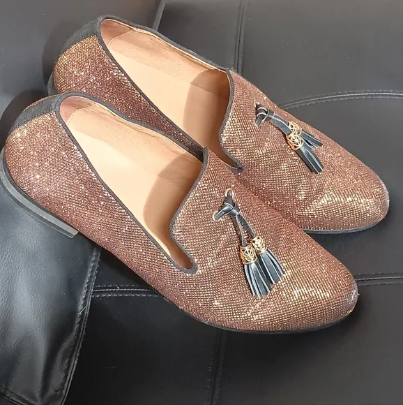 JITAI Performer's Dress /Party Shoes Loafers Tassels Metallic Copper Men's 11.5