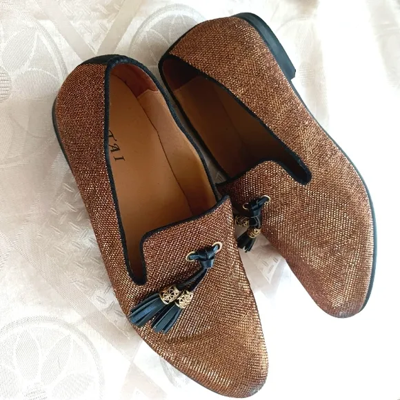 JITAI Performer's Dress /Party Shoes Loafers Tassels Metallic Copper Men's 11.5