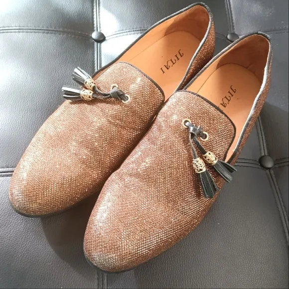 JITAI Performer's Dress /Party Shoes Loafers Tassels Metallic Copper Men's 11.5