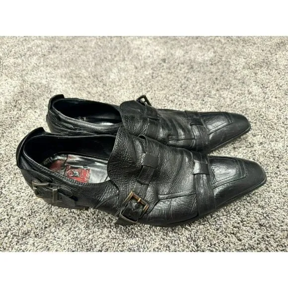 JOGhost Mens Black Leather Shoes With Buckles * Read*