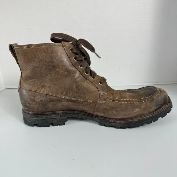 John Varvatos Brown Leather Boots Lace Up Moc Toe Shoes F1489L3B Men's 11.5 M